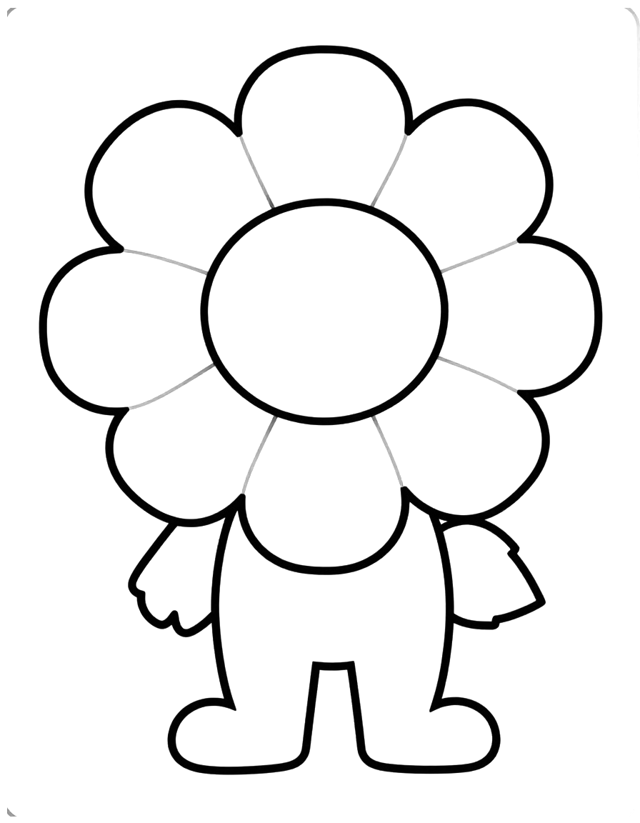 Coloriage d'une grande fleur de chrysanthème aux pétales ronds avec un grand coeur et deux feuilles sur une tige.