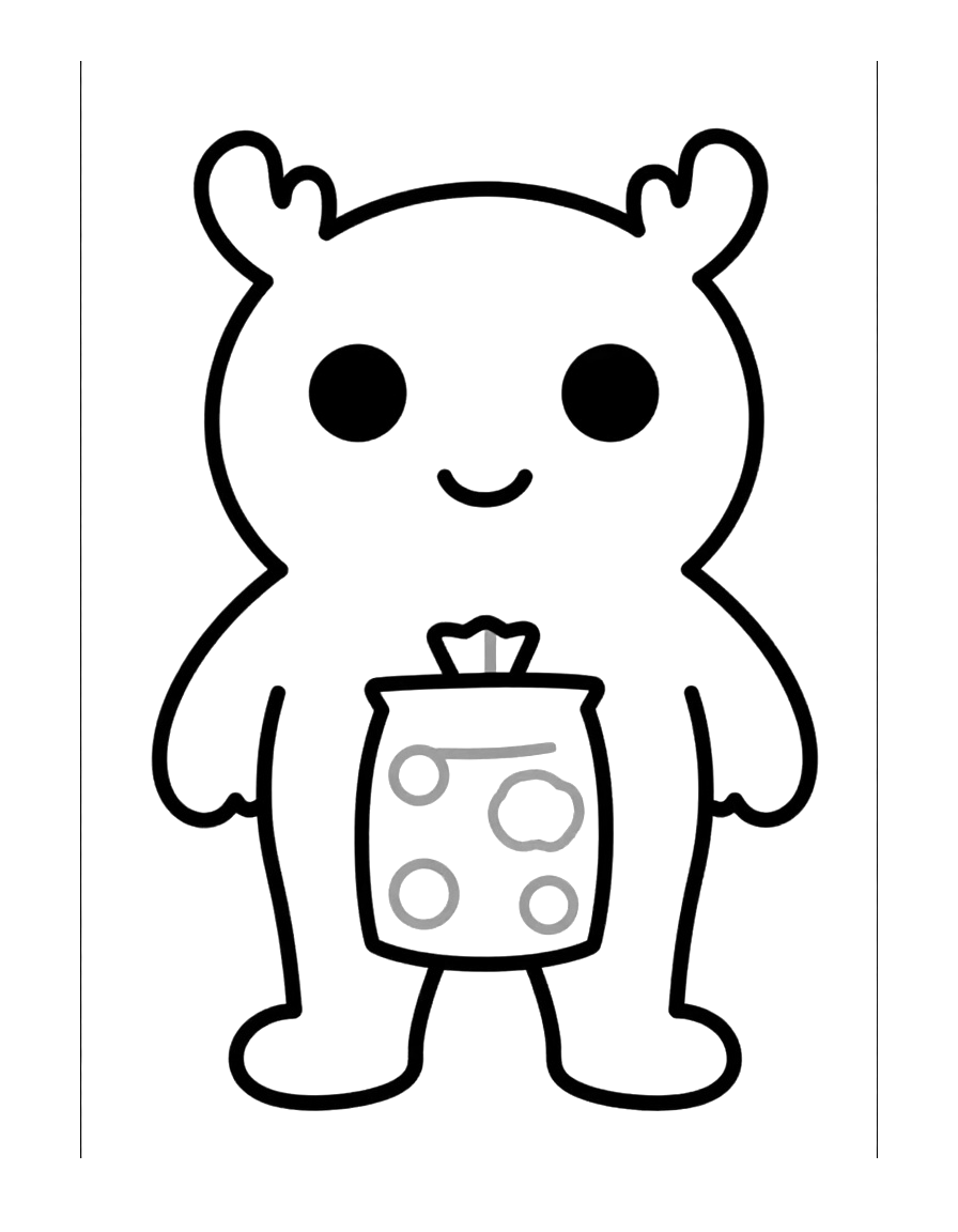 Coloriage d'un petit monstre poilu et gentil qui tient un sac de bonbons.