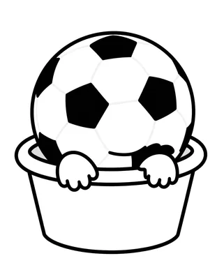 Coloriage d'un gros ballon de football avec une écharpe rayée posé dans un seau de plage sur le sable.