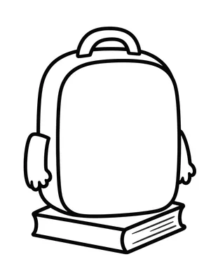 Coloriage d'un grand cartable à rabat arrondi et deux bretelles épaisses, posé sur une petite pile de livres.