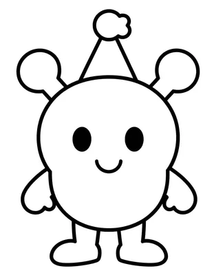 Coloriage d'un grand chapeau de carnaval à trois pointes avec des pompons et un visage souriant.
