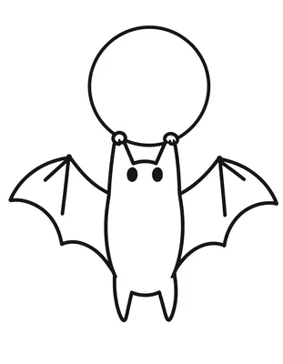 Coloriage d'une chauve-souris suspendue à une branche devant une pleine lune.