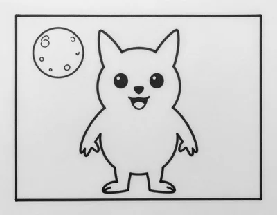 Coloriage d'une chauve-souris souriante aux grandes oreilles qui vole devant une lune ronde couverte de cratères.