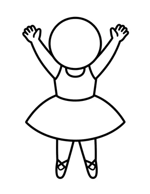 Coloriage d'une ballerine en tutu, debout sur la pointe des pieds, les bras arrondis au-dessus de la tête et des chaussons de danse aux pieds.