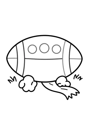 Coloriage d'un gros ballon de rugby posé sur l'herbe, accompagné d'une petite écharpe aux couleurs d'une équipe.