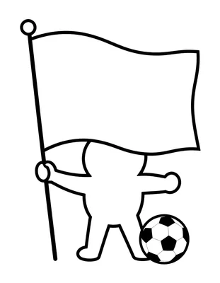 Coloriage d'un grand drapeau français sur son mât, tenu par un joueur, avec un ballon de football à ses pieds.