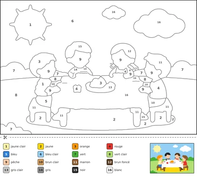 Coloriage magique d'enfants préparant un plateau de petit-déjeuner surprise pour leur père, avec croissants, tasse de café et petit cadeau sur une table ensoleillée.