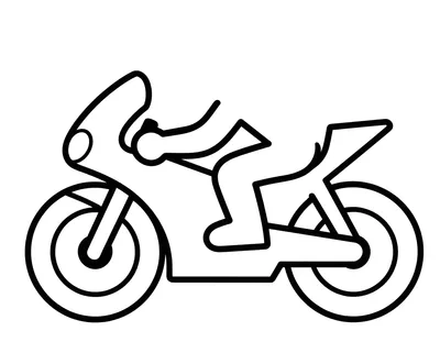 Coloriage d'une moto de course vue de profil, avec deux roues rondes, un guidon et un pilote penché en avant.