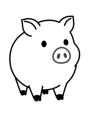 Coloriage d'un sanglier tout rond avec un gros museau, de grandes oreilles et de petites pattes, aux traits épais.