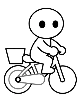Coloriage d'un cycliste sur un vélo simple avec un panier à l'arrière et un guidon droit.