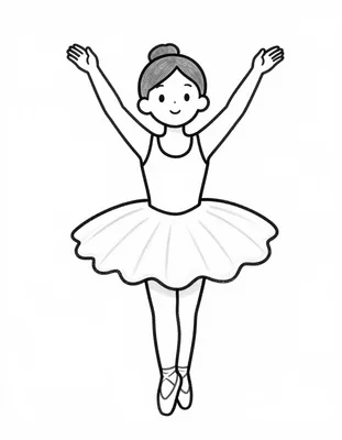 Coloriage d'une jeune danseuse de ballet en tutu, debout sur les pointes, les bras levés.