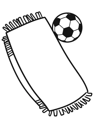 Coloriage d'une grande écharpe de supporter avec des franges et un ballon de football posé dessus.