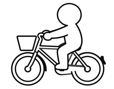 Coloriage d'un enfant assis sur un grand vélo simple avec un panier à l'avant et un petit drapeau.
