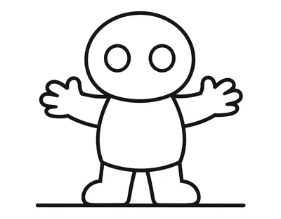 Coloriage d'un petit fantôme tout rond aux grands yeux, les bras ouverts, aux contours épais.