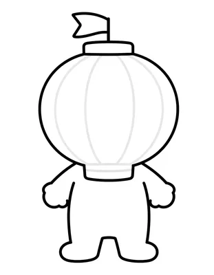 Coloriage d'une grande lanterne ronde posée sur un toit simple, surmontée d'un petit drapeau tricolore fixé à un mât court.