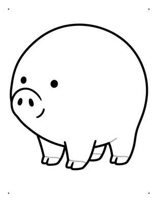 Coloriage d'un sanglier tout rond avec un gros museau et de petites pattes, debout dans une clairière herbeuse.