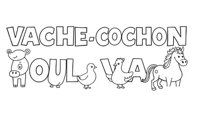 Dessin amusant de lettres associées à des animaux de la ferme pour apprendre à écrire, avec un color panel.