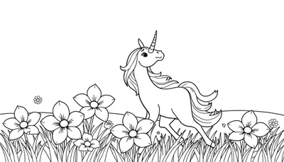 Licorne dans un champ de fleurs, prêt pour un color panel.