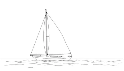 Un voilier blanc naviguant sur des eaux bleues calmes sous un ciel ensoleillé, avec une voile gonflée par le vent.