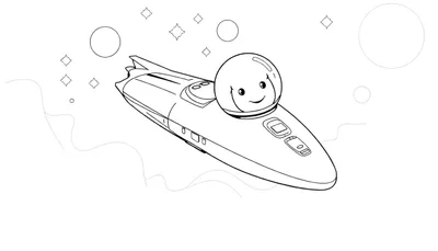 Un vaisseau spatial de dessin animé avec un astronaute souriant, prêt pour une aventure colorée.