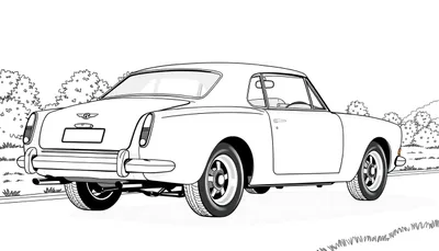 Dessin au trait d'une voiture classique Bentley vue de l'arrière, pour le color panel.