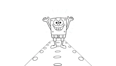 Dessin en noir et blanc de Bob l'éponge sur une plateforme avec des cercles, type color panel.