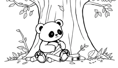 Color panel: Panda assis devant un arbre, prêt à être colorié.