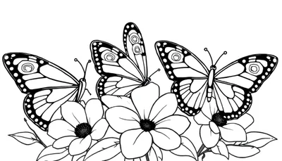 Un color panel avec trois papillons dessinés au trait sur des fleurs.