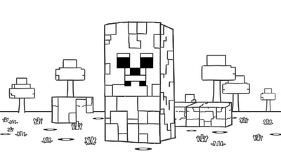 Un Creeper de Minecraft en dessin au trait noir et blanc sur un fond blanc.