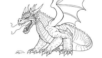 Dragon à colorier avec des cornes et des ailes déployées