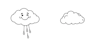 Deux nuages dessinés, l'un souriant avec des gouttes de pluie, l'autre simple, sur un fond blanc.