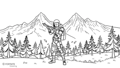 Personnage de Fortnite dans une forêt, prêt à l'action, avec un color panel en arrière-plan.