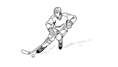 Un joueur de hockey sur glace esquissé tenant un bâton et un palet, prêt à tirer, sur une piste de color panel.