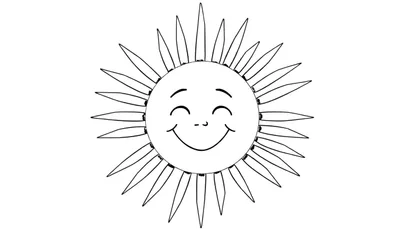 Dessin au trait d'un soleil souriant avec des rayons.