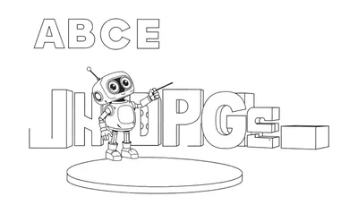Un robot de coloriage avec des lettres