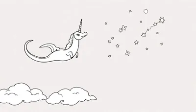 Une adorable licorne ailée vole dans un ciel étoilé avec des nuages doux, parfaite pour un color panel.