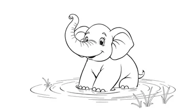 Un éléphant joyeux de dessin animé avec une trompe levée dans un color panel.