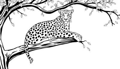 Un léopard noir et blanc se repose sur une branche, prêt à être coloré.