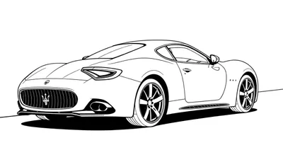 Dessin au trait d'une Maserati GranTurismo vue de l'arrière, parfaite pour un color panel.