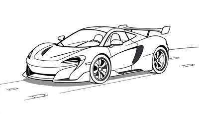 Voiture de sport McLaren stylisée en dessin au trait pour enfants, prête pour le color panel.