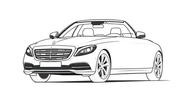 Dessin au trait d'une Mercedes-Benz décapotable, prêt pour le color panel.