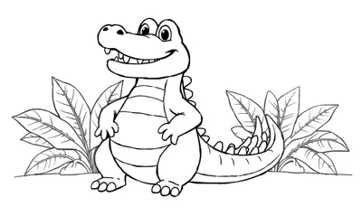 Un dessin au trait d'un crocodile souriant avec un large sourire, prêt pour le color panel.