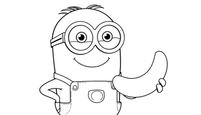 Un Minion joyeux tenant une banane et faisant un clin d'œil, avec un espace pour colorier.