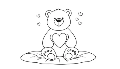 Un ours en peluche assis sur une feuille avec des cœurs, prêt à être colorié sur un color panel.
