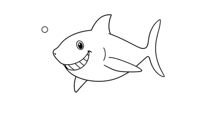 Un dessin au trait d'un requin souriant avec des bulles, conçu pour une page de coloriage.