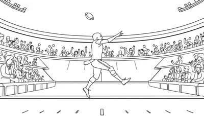 Joueur de football américain attrapant le ballon, public coloré dans les tribunes.
