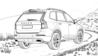 SUV Volvo blanc de l'arrière sur un chemin de terre, prêt à être colorisé.