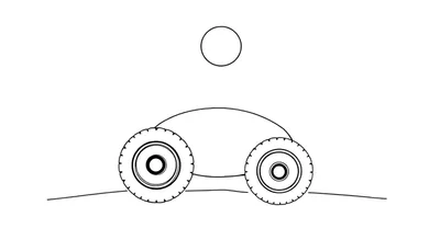 Dessin au trait d'un véhicule avec un cercle