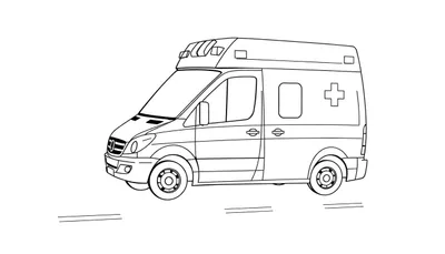 Dessin au trait d'une ambulance rouge avec une croix médicale.