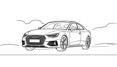 Dessin au trait d'une Audi coupé avec un panneau de coloriage.